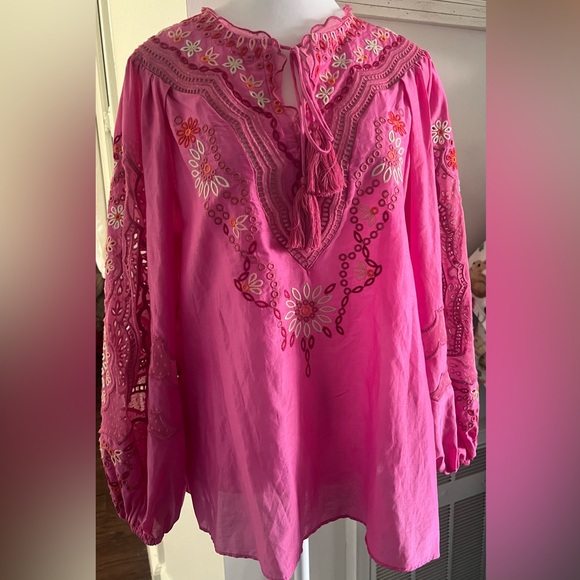 KOBI HALPERIN Blythe Embroidered Peasant Blouse - French Pink - Picture 7 of 10